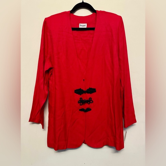Vintage Jackets & Blazers - NWT Vintage Sequel Red Blazer with Black Accents Size 14